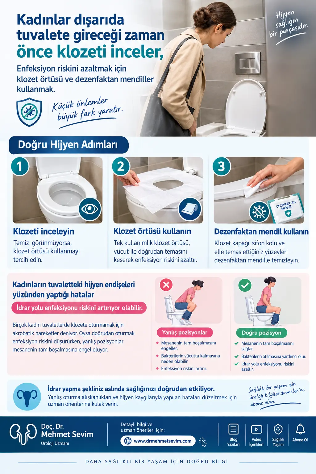 Kadınlarda tuvalet hijyeni, klozet örtüsü kullanımı ve doğru idrar yapma pozisyonu